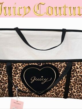 Juicy Couture Home Heart Logo Leopard Print Storage Tote